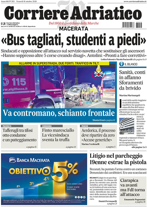 Prima pagina Corriere Adriatico (Macerata) di oggi - Quotidiano regionale