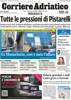 Prima pagina Corriere Adriatico (Macerata) di oggi - Quotidiano regionale