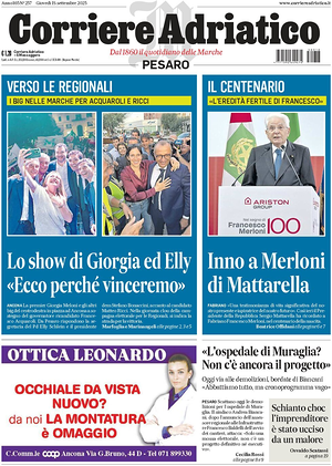 Prima pagina Corriere Adriatico (Pesaro) di oggi - Quotidiano regionale