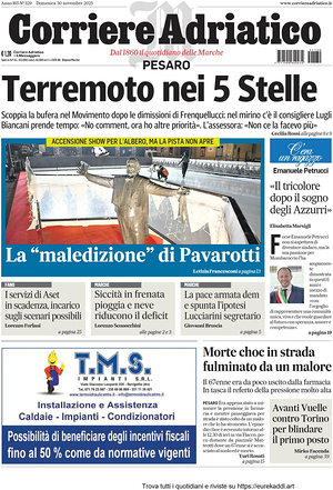 Prima pagina Corriere Adriatico (Pesaro) di oggi - Quotidiano regionale