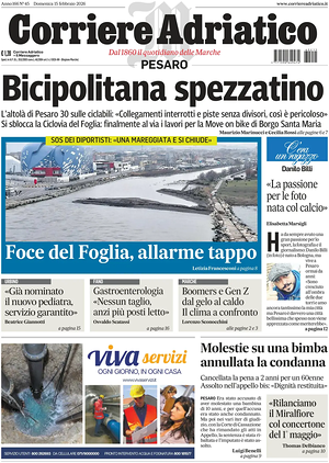 Prima pagina Corriere Adriatico (Pesaro) di oggi - Quotidiano regionale