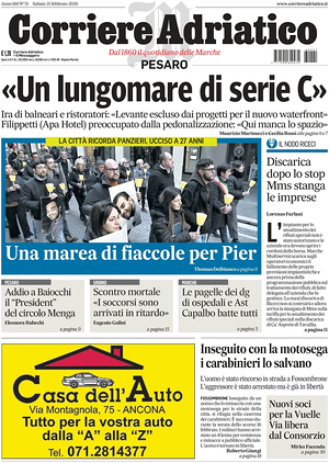 Prima pagina Corriere Adriatico (Pesaro) di oggi - Quotidiano regionale