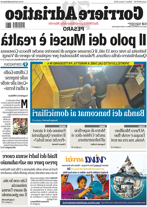 Prima pagina Corriere Adriatico (Pesaro) di oggi - Quotidiano regionale