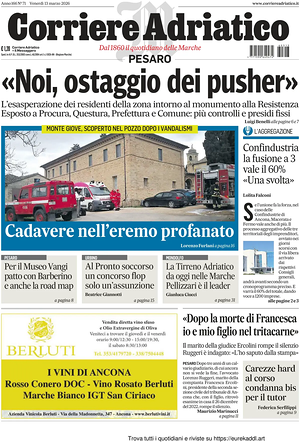 Prima pagina Corriere Adriatico (Pesaro) di oggi - Quotidiano regionale
