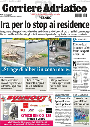 Prima pagina Corriere Adriatico (Pesaro) di oggi - Quotidiano regionale