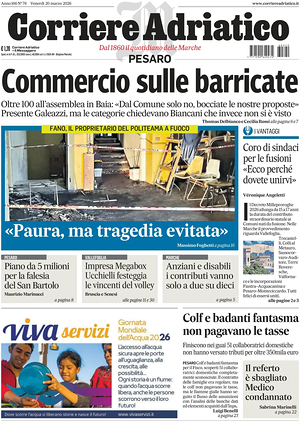 Prima pagina Corriere Adriatico (Pesaro) di oggi - Quotidiano regionale