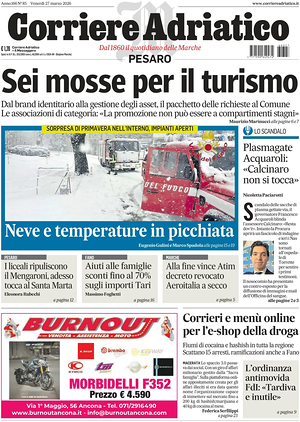 Prima pagina Corriere Adriatico (Pesaro) di oggi - Quotidiano regionale