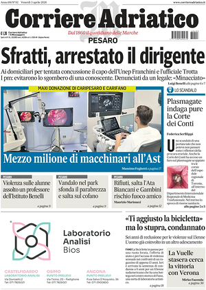 Prima pagina Corriere Adriatico (Pesaro) di oggi - Quotidiano regionale