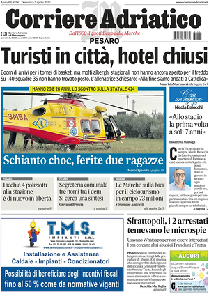 Prima pagina Corriere Adriatico (Pesaro) di oggi - Quotidiano regionale