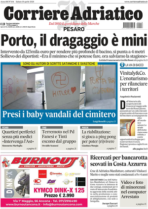 Prima pagina Corriere Adriatico (Pesaro) di oggi - Quotidiano regionale