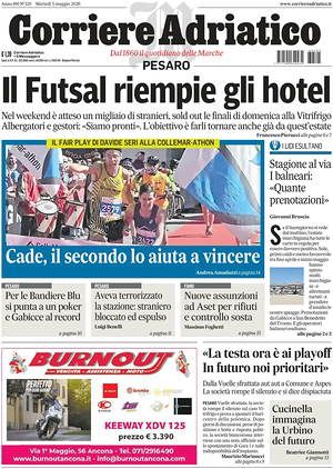 Prima pagina Corriere Adriatico (Pesaro) di oggi - Quotidiano regionale