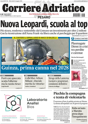 Prima pagina Corriere Adriatico (Pesaro) di oggi - Quotidiano regionale