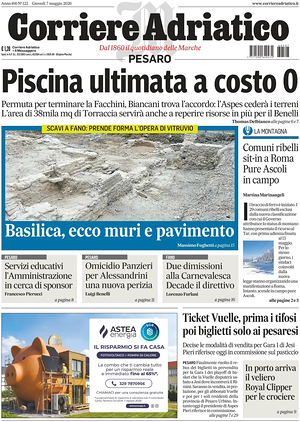 Prima pagina Corriere Adriatico (Pesaro) di oggi - Quotidiano regionale