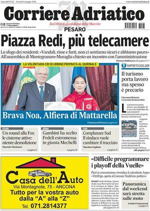 Prima pagina Corriere Adriatico (Pesaro) di oggi - Quotidiano regionale