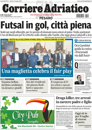 Prima pagina Corriere Adriatico (Pesaro) di oggi - Quotidiano regionale
