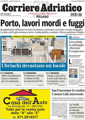 Prima pagina Corriere Adriatico (Pesaro) di oggi - Quotidiano regionale
