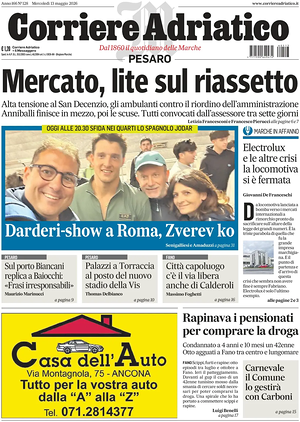 Prima pagina Corriere Adriatico (Pesaro) di oggi - Quotidiano regionale