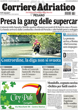 Prima pagina Corriere Adriatico (Pesaro) di oggi - Quotidiano regionale