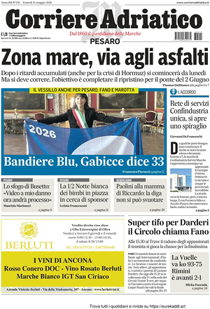 Prima pagina Corriere Adriatico (Pesaro) di oggi - Quotidiano regionale