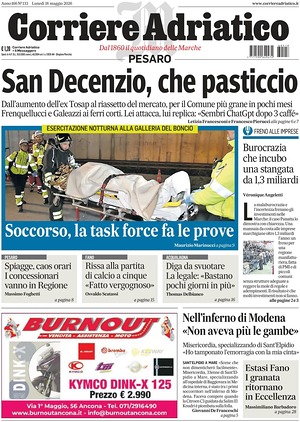 Prima pagina Corriere Adriatico (Pesaro) di oggi - Quotidiano regionale