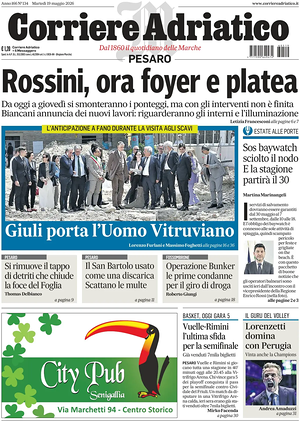 Prima pagina Corriere Adriatico (Pesaro) di oggi - Quotidiano regionale