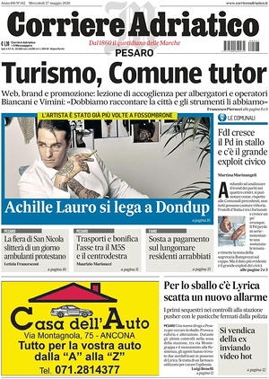 Prima pagina Corriere Adriatico (Pesaro) di oggi - Quotidiano regionale
