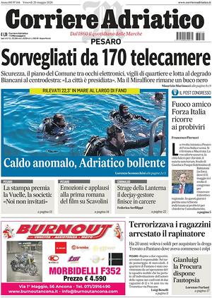 Prima pagina Corriere Adriatico (Pesaro) di oggi - Quotidiano regionale