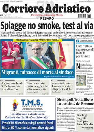 Prima pagina Corriere Adriatico (Pesaro) di oggi - Quotidiano regionale