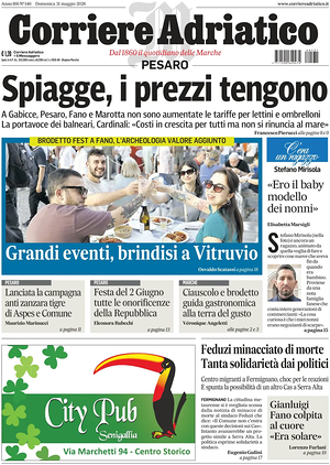 Prima pagina Corriere Adriatico (Pesaro) di oggi - Quotidiano regionale