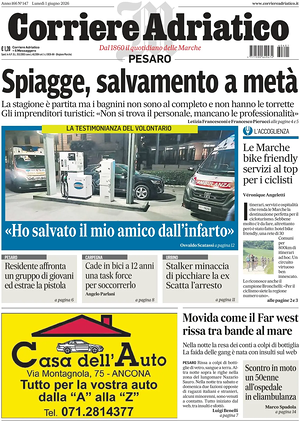 Prima pagina Corriere Adriatico (Pesaro) di oggi - Quotidiano regionale