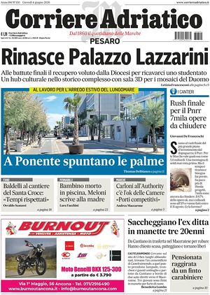 Prima pagina Corriere Adriatico (Pesaro) di oggi - Quotidiano regionale