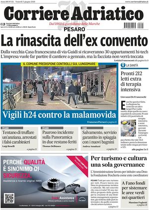 Prima pagina Corriere Adriatico (Pesaro) di oggi - Quotidiano regionale