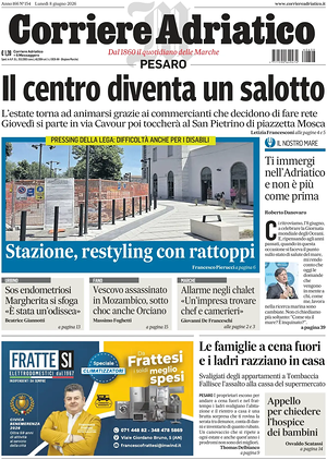 Prima pagina Corriere Adriatico (Pesaro) di oggi - Quotidiano regionale