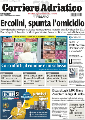 Prima pagina Corriere Adriatico (Pesaro) di oggi - Quotidiano regionale