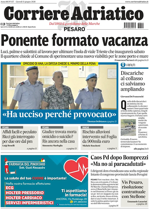 Prima pagina Corriere Adriatico (Pesaro) di oggi - Quotidiano regionale