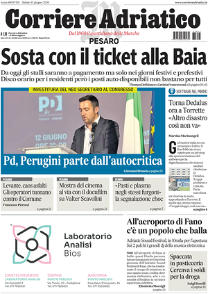 Prima pagina Corriere Adriatico (Pesaro) di oggi - Quotidiano regionale