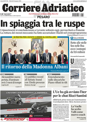 Prima pagina Corriere Adriatico (Pesaro) di oggi - Quotidiano regionale