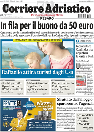 Prima pagina Corriere Adriatico (Pesaro) di oggi - Quotidiano regionale