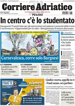 Prima pagina Corriere Adriatico (Pesaro) di oggi - Quotidiano regionale