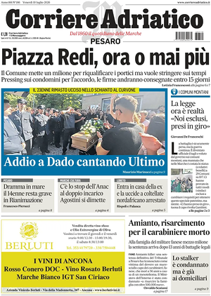 Prima pagina Corriere Adriatico (Pesaro) di oggi - Quotidiano regionale