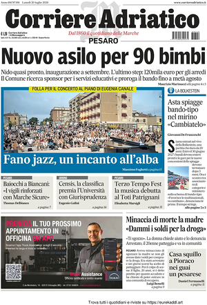 Prima pagina Corriere Adriatico (Pesaro) di oggi - Quotidiano regionale
