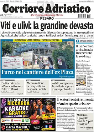 Prima pagina Corriere Adriatico (Pesaro) di oggi - Quotidiano regionale