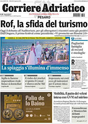 Prima pagina Corriere Adriatico (Pesaro) di oggi - Quotidiano regionale