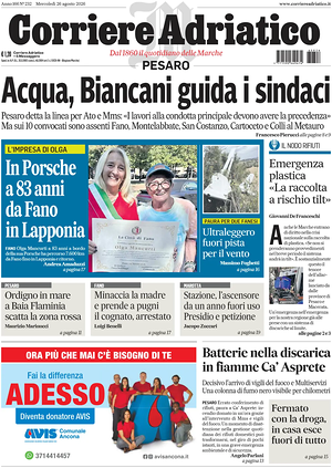 Prima pagina Corriere Adriatico (Pesaro) di oggi - Quotidiano regionale