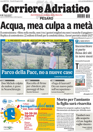 Prima pagina Corriere Adriatico (Pesaro) di oggi - Quotidiano regionale