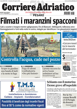 Prima pagina Corriere Adriatico (Pesaro) di oggi - Quotidiano regionale