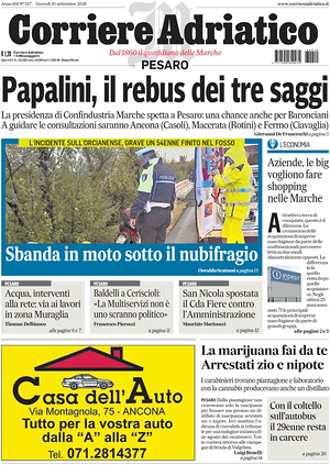 Prima pagina Corriere Adriatico (Pesaro) di oggi - Quotidiano regionale