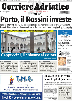 Prima pagina Corriere Adriatico (Pesaro) di oggi - Quotidiano regionale