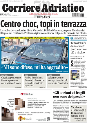 Prima pagina Corriere Adriatico (Pesaro) di oggi - Quotidiano regionale