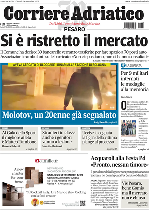 Prima pagina Corriere Adriatico (Pesaro) di oggi - Quotidiano regionale
